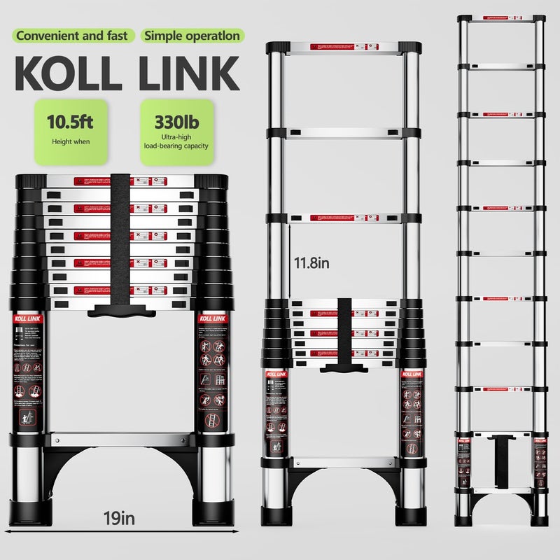 KLINK Telescoping Ladder,10.5 FT Aluminum Lightweight Extension Ladder with 2 Triangle Stabilizers,Multi Purpose RV Ladder EN131 330lbs Max Capacity for Home Attic Roof & Outdoor Work - Image 4